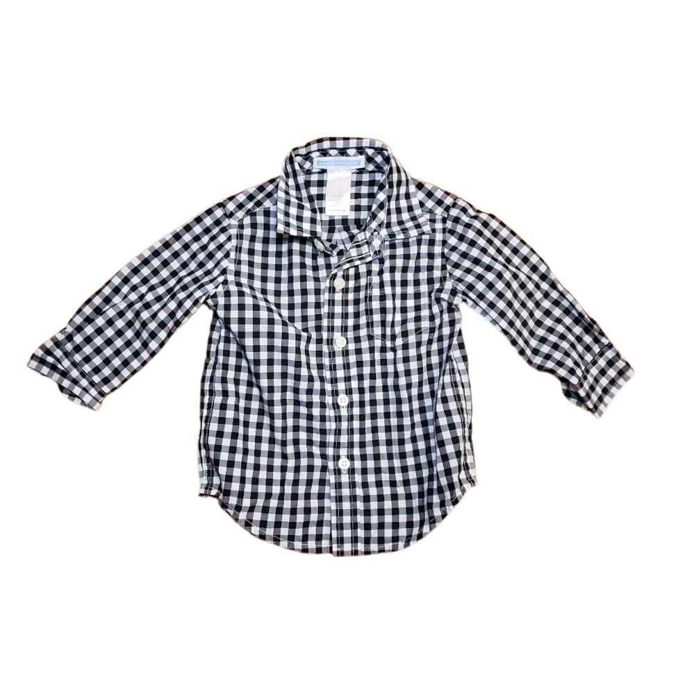 Janie and Jack 3-6m Baby Boy Black & White Gingham Check Button Down Shirt
